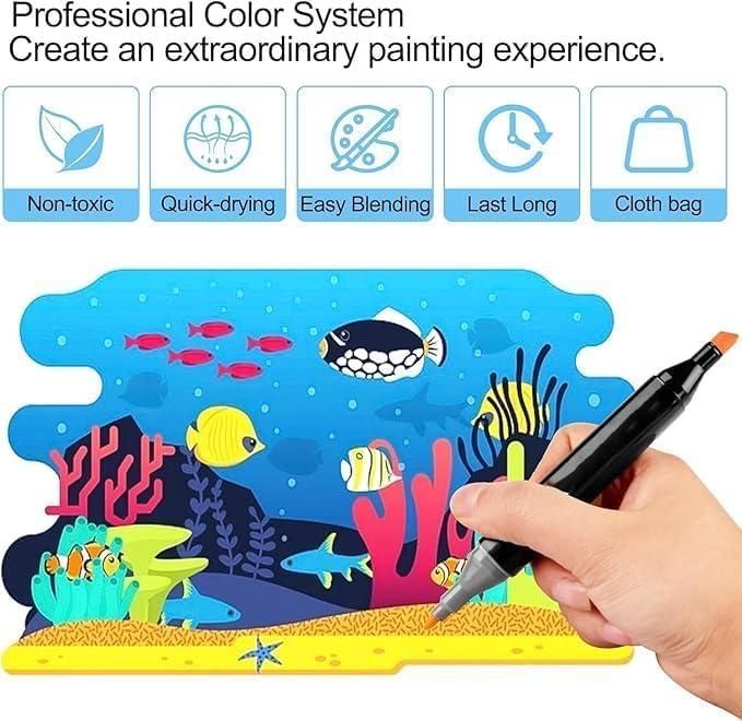 Touch Art Markers Set 48 Colors Dual-Tip Brush and Chisel Design with Carrying Case